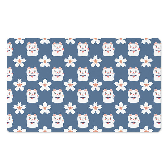 Japanese Lucky Cat And Sakura Print Polyester Doormat