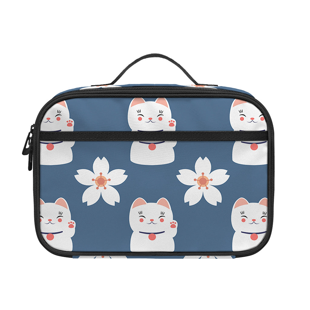 Japanese Lucky Cat And Sakura Print Portable Lunch Bag