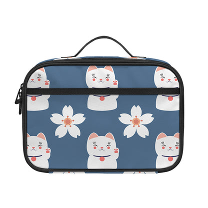 Japanese Lucky Cat And Sakura Print Portable Lunch Bag