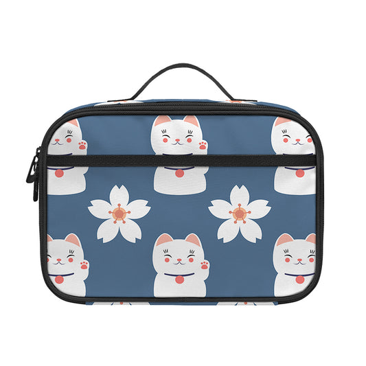 Japanese Lucky Cat And Sakura Print Portable Lunch Bag