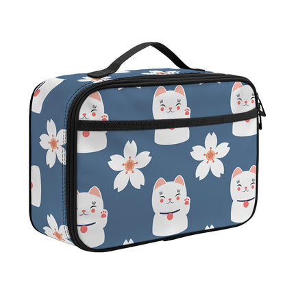 Japanese Lucky Cat And Sakura Print Portable Lunch Bag