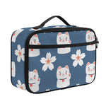 Japanese Lucky Cat And Sakura Print Portable Lunch Bag