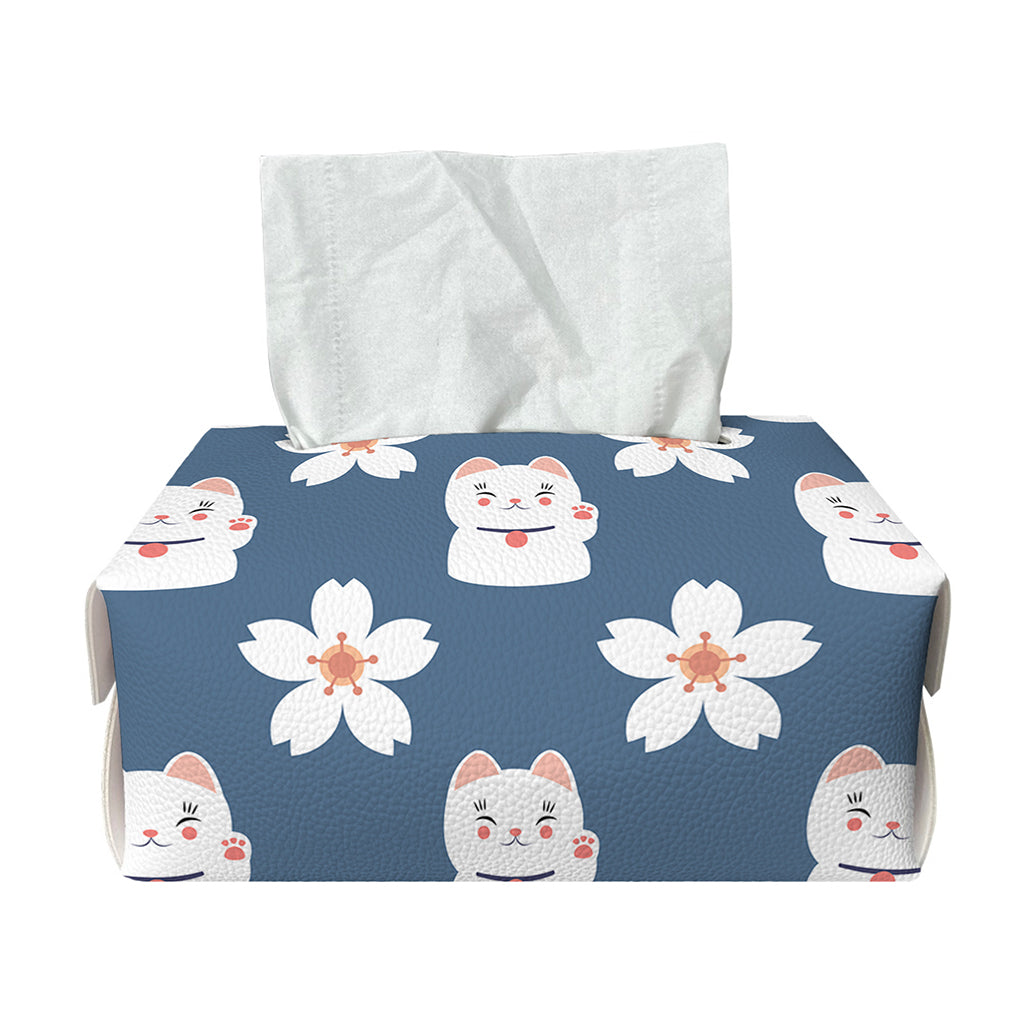Japanese Lucky Cat And Sakura Print Rectangle Tissue Box Cover