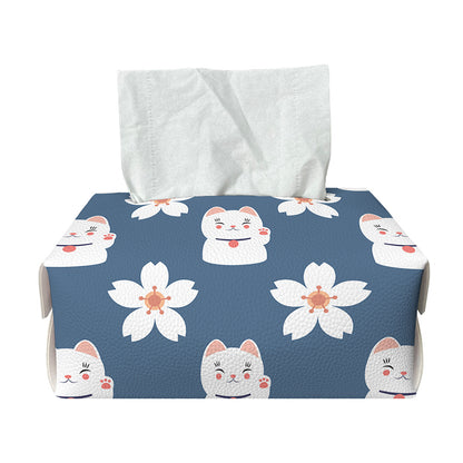 Japanese Lucky Cat And Sakura Print Rectangle Tissue Box Cover