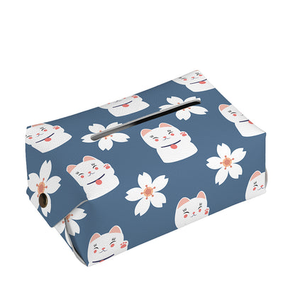 Japanese Lucky Cat And Sakura Print Rectangle Tissue Box Cover