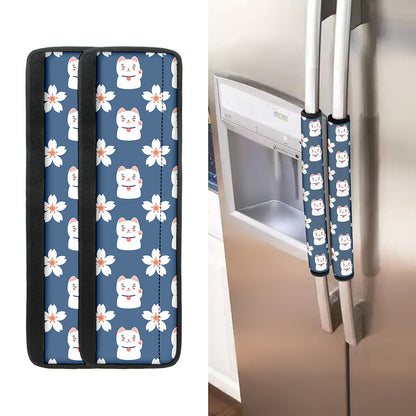 Japanese Lucky Cat And Sakura Print Refrigerator Handle Covers