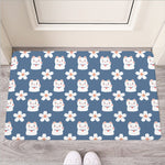 Japanese Lucky Cat And Sakura Print Rubber Doormat