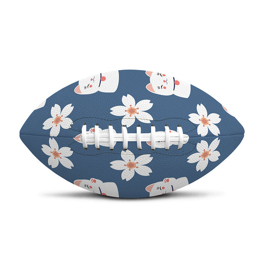 Japanese Lucky Cat And Sakura Print Rugby Ball