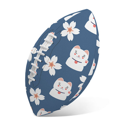Japanese Lucky Cat And Sakura Print Rugby Ball
