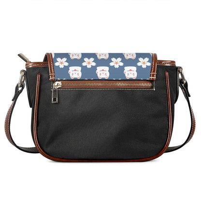 Japanese Lucky Cat And Sakura Print Saddle Bag