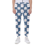 Japanese Lucky Cat And Sakura Print Scuba Joggers