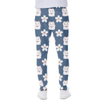 Japanese Lucky Cat And Sakura Print Scuba Joggers