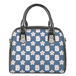 Japanese Lucky Cat And Sakura Print Shoulder Handbag