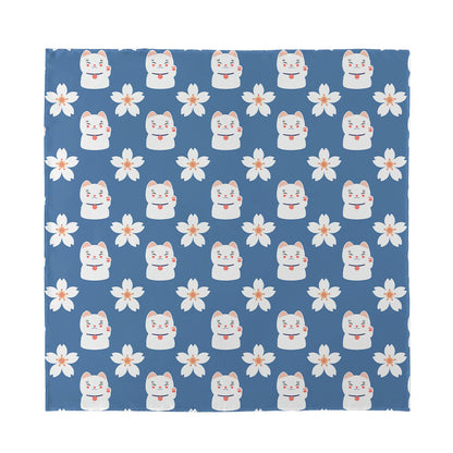 Japanese Lucky Cat And Sakura Print Silk Bandana