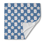 Japanese Lucky Cat And Sakura Print Silk Bandana