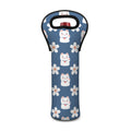 Japanese Lucky Cat And Sakura Print Single Neoprene Wine Tote
