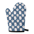 Japanese Lucky Cat And Sakura Print Single Oven Mitt