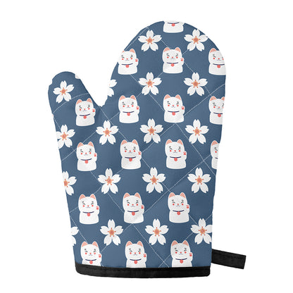 Japanese Lucky Cat And Sakura Print Single Oven Mitt
