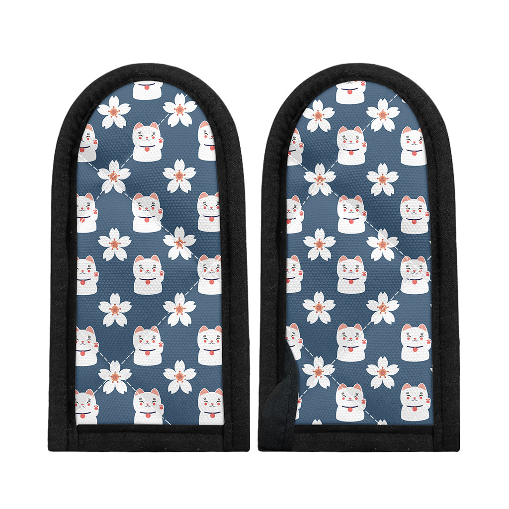 Japanese Lucky Cat And Sakura Print Skillet Handle Cover