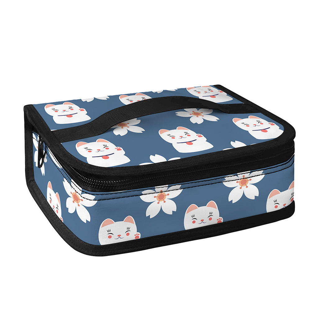 Japanese Lucky Cat And Sakura Print Small Lunch Bag