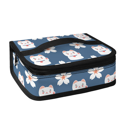 Japanese Lucky Cat And Sakura Print Small Lunch Bag
