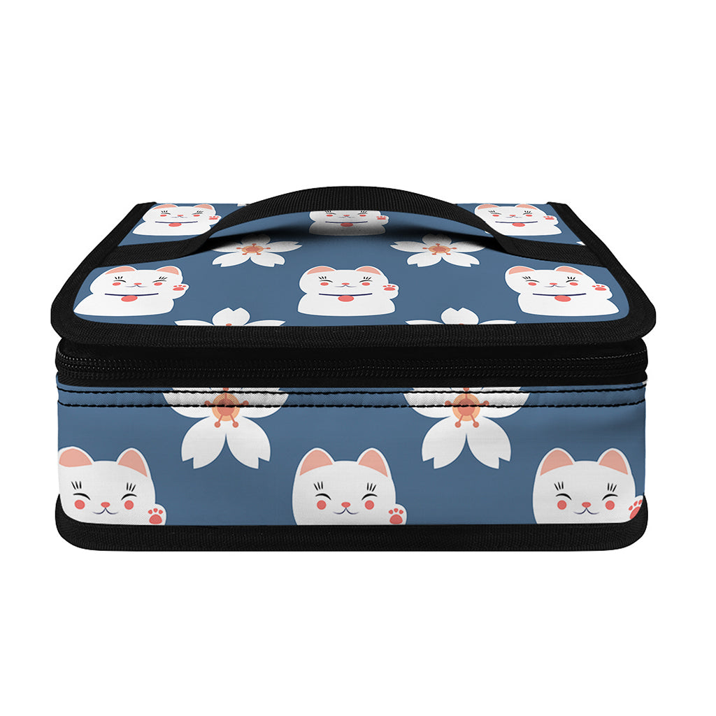 Japanese Lucky Cat And Sakura Print Small Lunch Bag