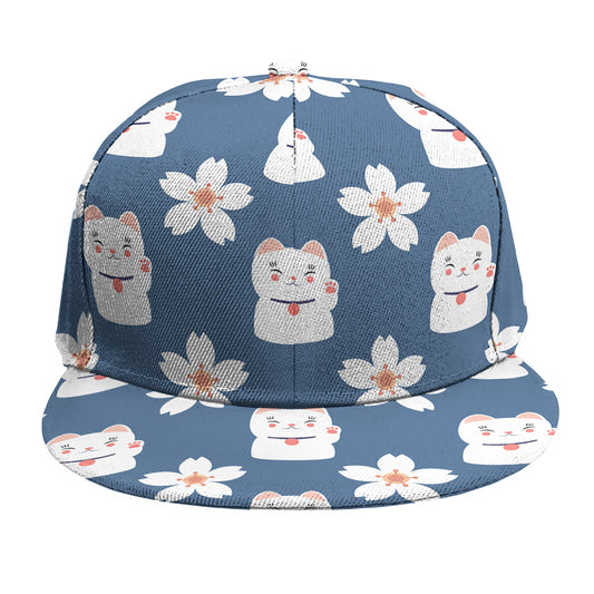 Japanese Lucky Cat And Sakura Print Snapback Cap