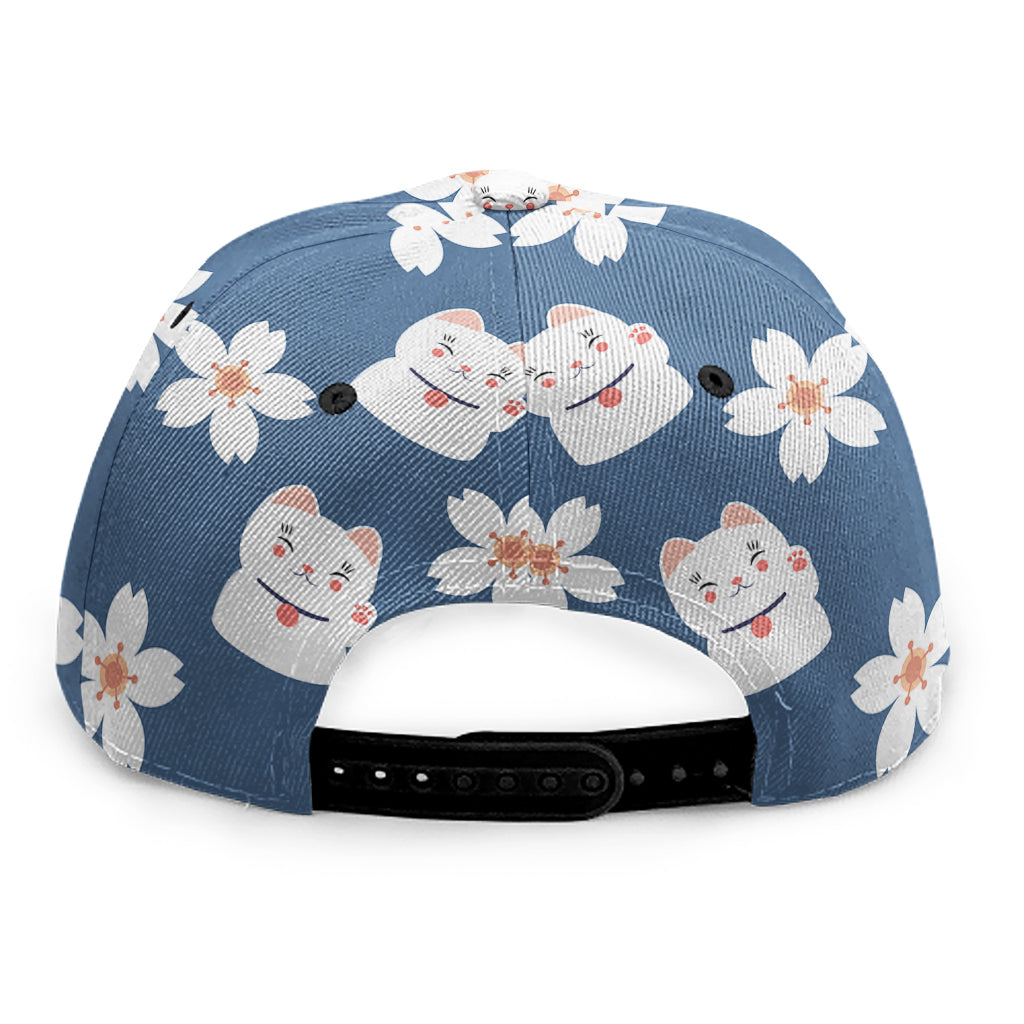 Japanese Lucky Cat And Sakura Print Snapback Cap