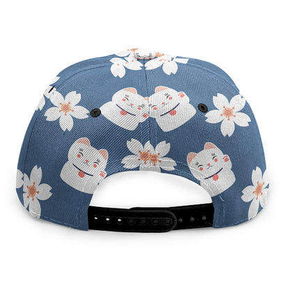 Japanese Lucky Cat And Sakura Print Snapback Cap
