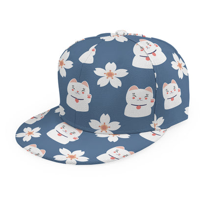 Japanese Lucky Cat And Sakura Print Snapback Cap
