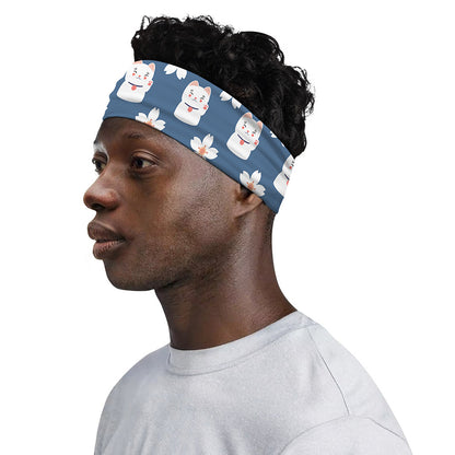 Japanese Lucky Cat And Sakura Print Sports Headband