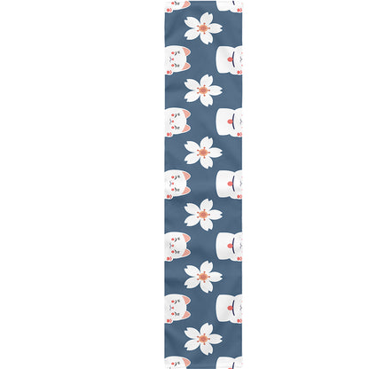 Japanese Lucky Cat And Sakura Print Table Runner