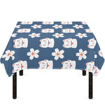 Japanese Lucky Cat And Sakura Print Tablecloth