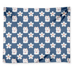 Japanese Lucky Cat And Sakura Print Tapestry