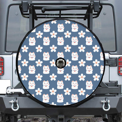 Japanese Lucky Cat And Sakura Print Tire Cover With Camera Hole