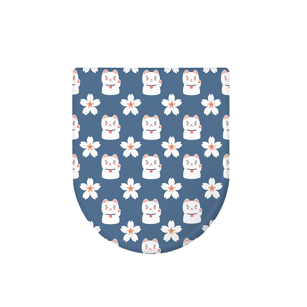 Japanese Lucky Cat And Sakura Print Toilet Lid Cover