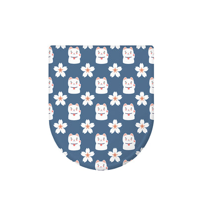 Japanese Lucky Cat And Sakura Print Toilet Lid Cover