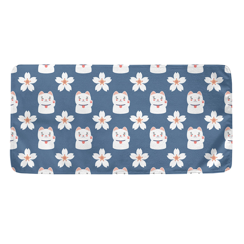 Japanese Lucky Cat And Sakura Print Towel