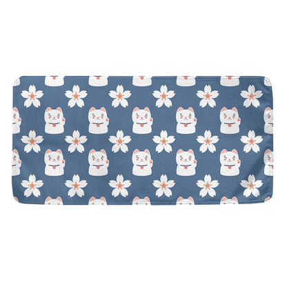 Japanese Lucky Cat And Sakura Print Towel