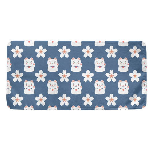 Japanese Lucky Cat And Sakura Print Towel