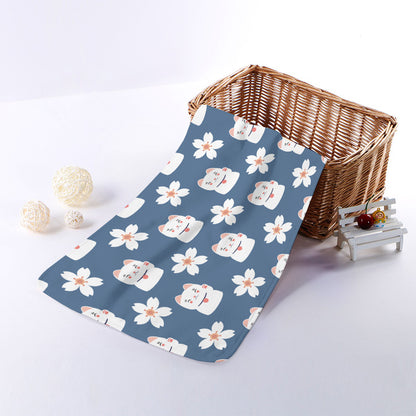 Japanese Lucky Cat And Sakura Print Towel