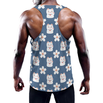 Japanese Lucky Cat And Sakura Print Training Tank Top