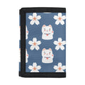 Japanese Lucky Cat And Sakura Print Trifold Wallet