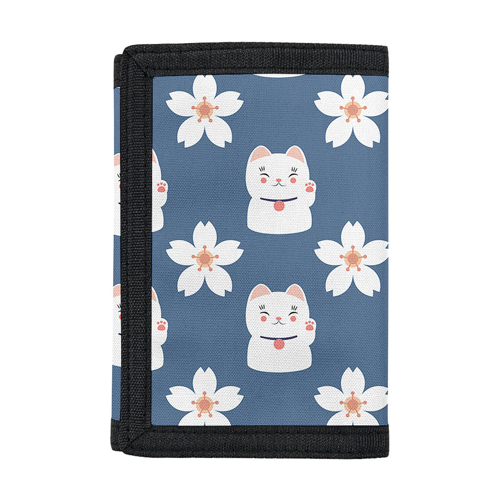 Japanese Lucky Cat And Sakura Print Trifold Wallet