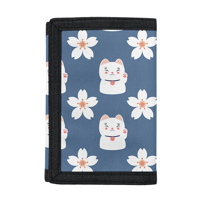 Japanese Lucky Cat And Sakura Print Trifold Wallet