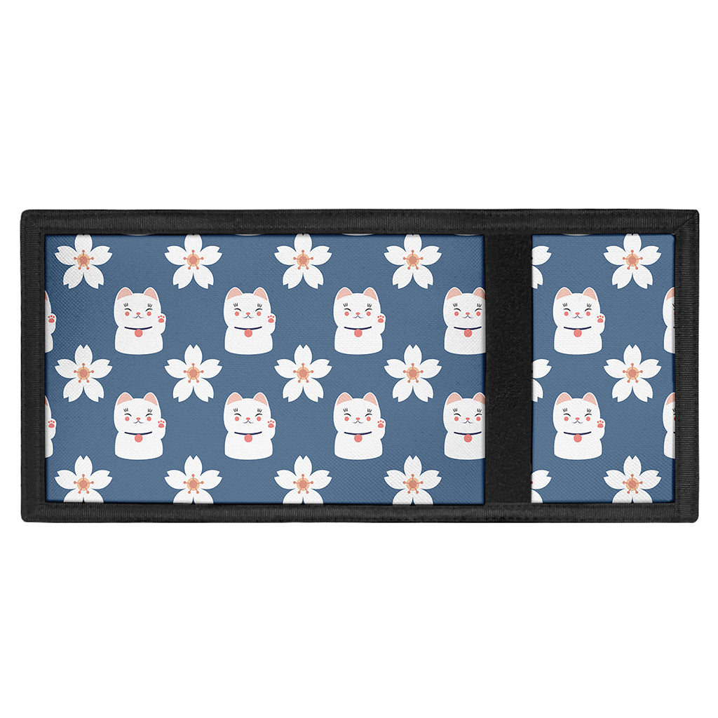 Japanese Lucky Cat And Sakura Print Trifold Wallet