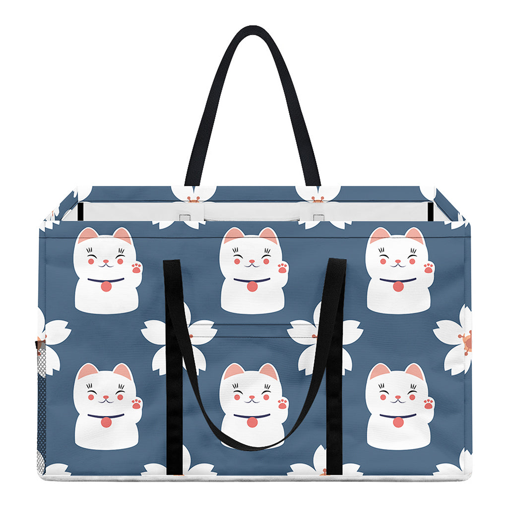 Japanese Lucky Cat And Sakura Print Utility Tote Bag