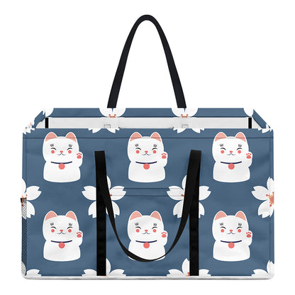Japanese Lucky Cat And Sakura Print Utility Tote Bag