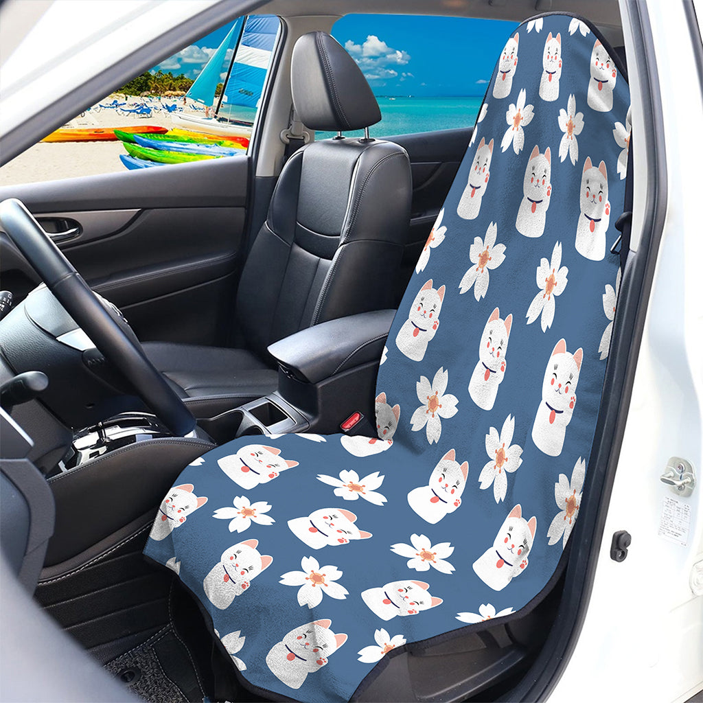 Japanese Lucky Cat And Sakura Print Waterproof Car Seat Cover