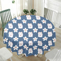 Japanese Lucky Cat And Sakura Print Waterproof Round Tablecloth